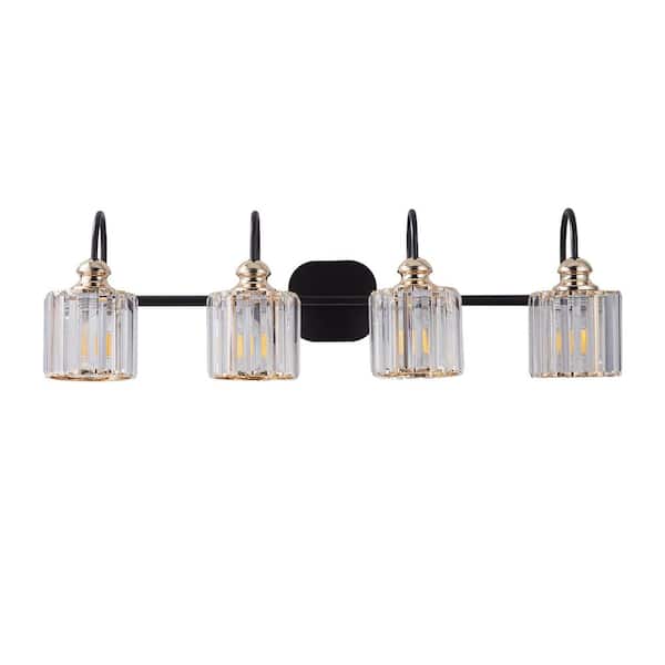 RCCFBHM Light Pro 32 in. 4-Light Matte Black Bathroom Vanity Light with Clear Rippled Glass Shades