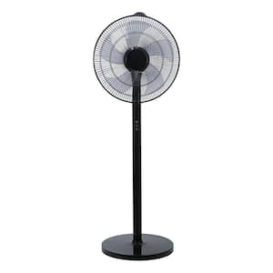 Oscillating 14.5 in. 12-Fan Speeds Standing Pedistal Fan in Black with High Velocity, Timer, Adjustable Height