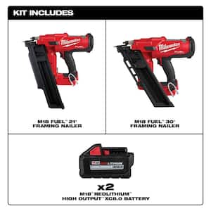M18 FUEL 3-1/2 in. 18-Volt 21-Degree Lithium-Ion Brushless Cordless Nailer w/3.5 in. 30-DG Nailer, Two 6Ah HO Batteries