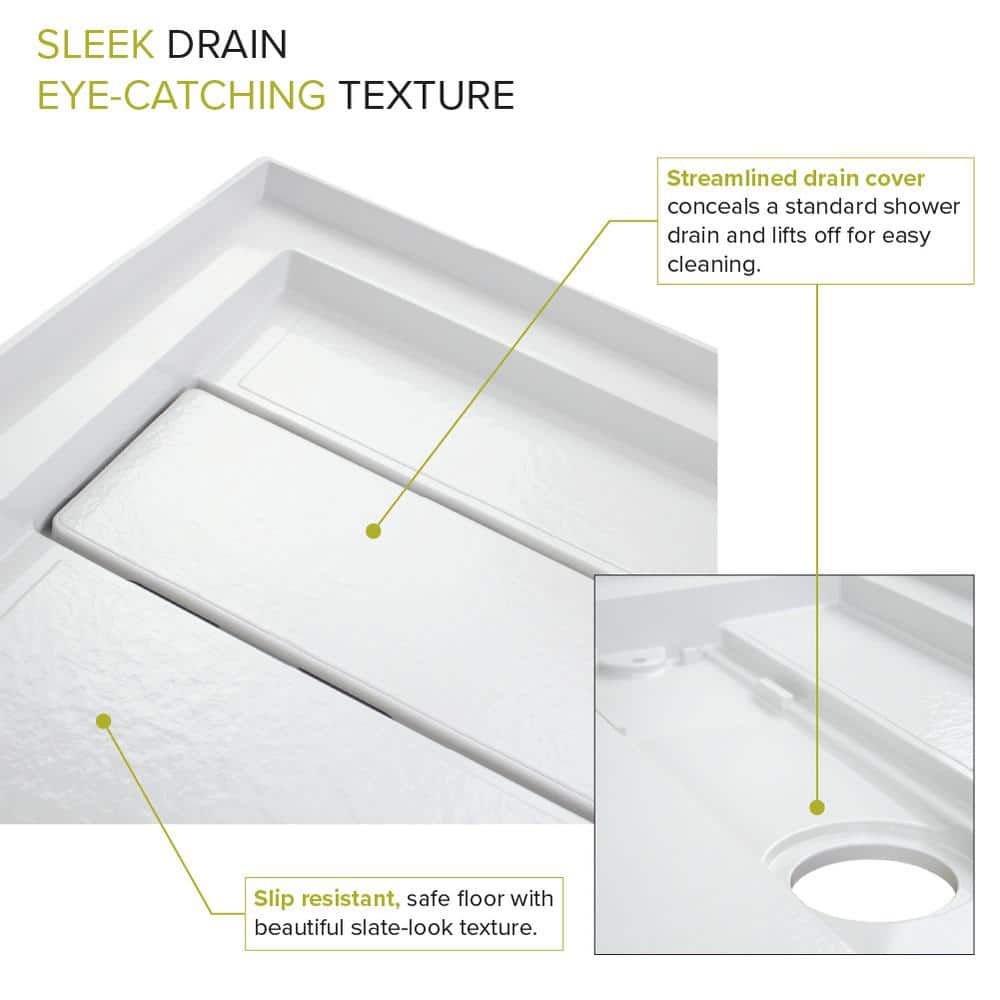 White Composite 60'' x 30'' Rectangular Shower Base with Left Drain