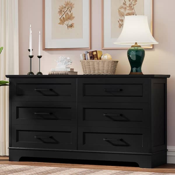 Hartin 52 in. Black Dressers, Farmhouse Chest of Drawers with 6 Drawers