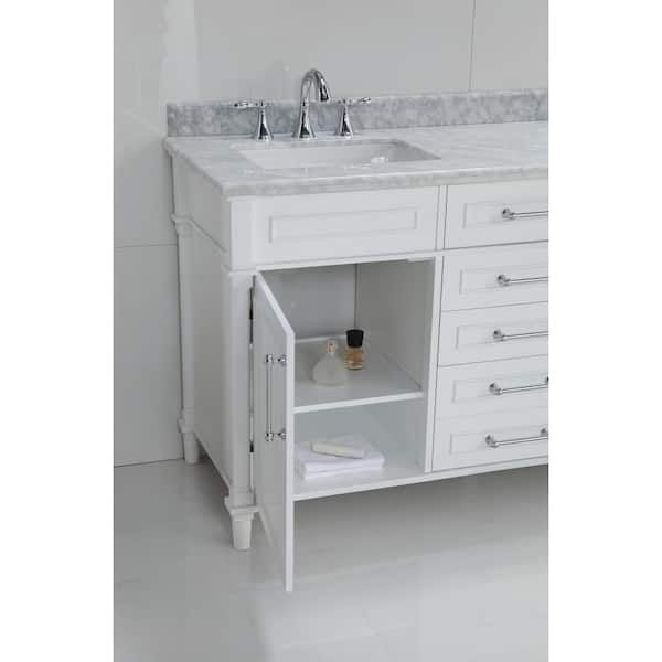 Home Decorators Collection Aberdeen 60 In W Double Vanity White With Carrara Marble Top Sinks 60w - Home Decorators Collection Aberdeen 60