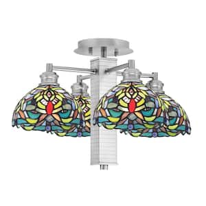 Albany 18.75 in. 4-Light Brushed Nickel Semi-Flush with Kaleidoscope Art Glass Shades