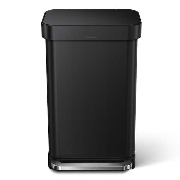 45L Rectangular Step Kitchen Trash Can with Liner Pocket, Matte Black Steel