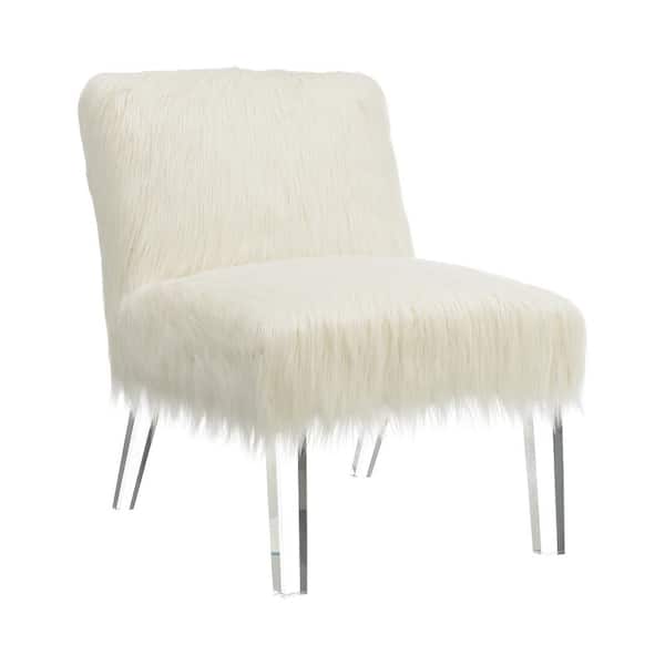 Coaster White and Clear Faux Sheepskin Upholstered Accent Chair