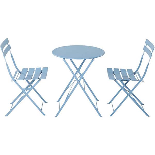Tatayosi 23.6 in. L 3-Piece Blue Metal Folding Outdoor Bistro Set