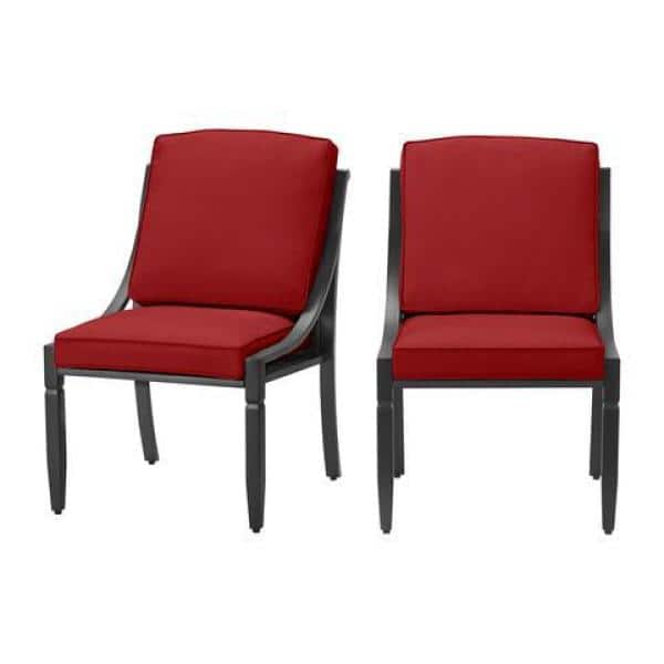 Hampton Bay Harmony Hill Black Steel Outdoor Patio Armless Dining Chairs with CushionGuard Chili Red Cushions (2-Pack)