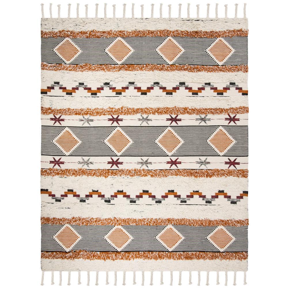 Ivory Geometric Hand-knotted Wool 9' x 12' Rug