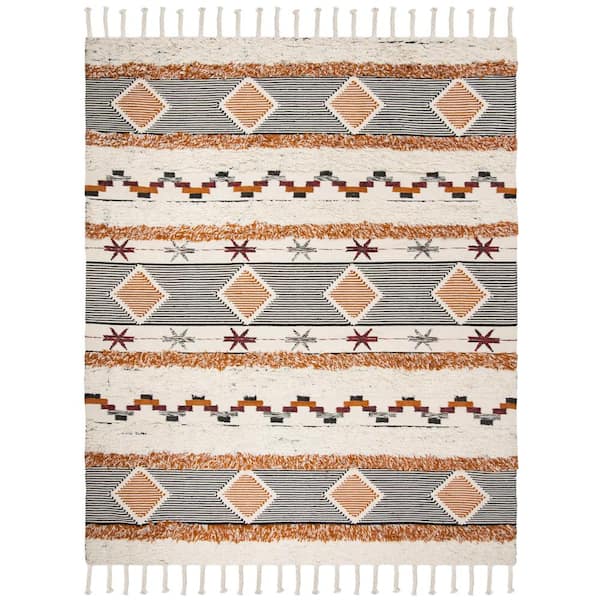 SAFAVIEH Kenya Ivory/Black-Orange 9 ft. x 12 ft. Geometric Area Rug