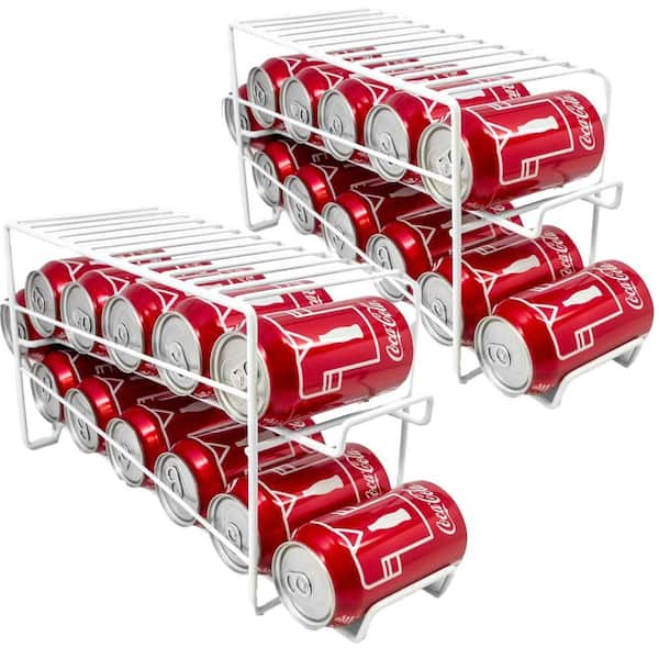 White Steel Soda Can Rack Beverage Dispenser Holds 12 Cans (2-Pack)