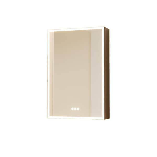 HMMHVV 20 in W x 30 in H Rectangular Surface Mount Left Aluminum LED Bathroom Medicine Cabinet with Mirror Adjustable Shelf