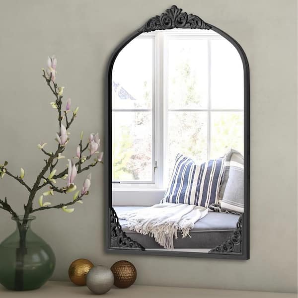 NEUTYPE 26 in. W x 38 in. H Classic Arched Metal Framed Black Wall 