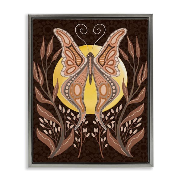 Stupell Industries Moth and Moon Botanicals by Regina Moore Gray Floater Frame Animal Graphic Art Print 21 in. x 17 in.