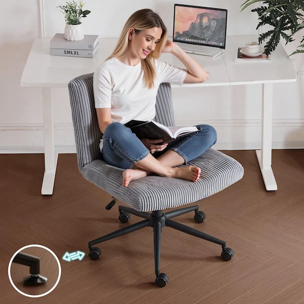 Velvet Fabric Cross-Legged Seat Task Chair in Silver-Gray with Armless