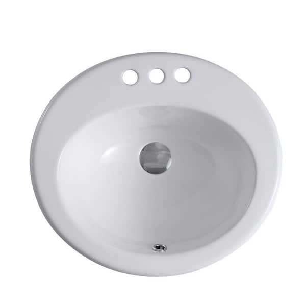 cadeninc 20 in. x 17.75 in. Round Ceramic Vessel Bathroom Sink in White