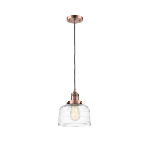 Innovations Bell 100-Watt 1-Light Antique Copper Shaded Mini Pendant Light with Clear Glass Shade