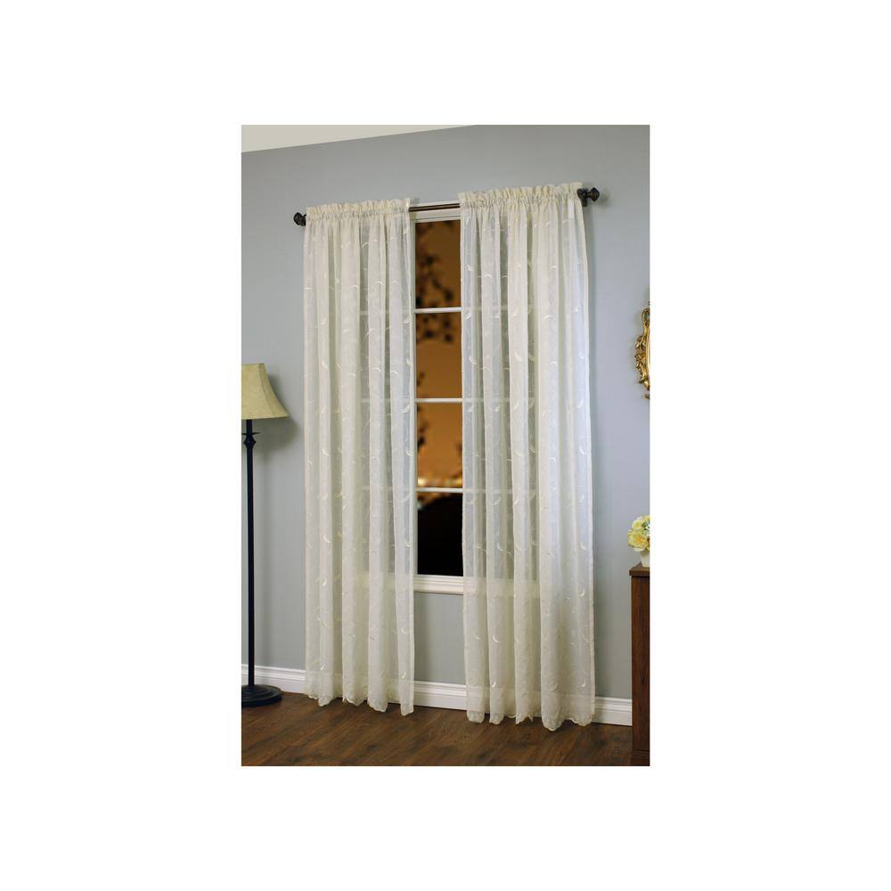 Cream Embroidered Faux Linen 63" Rod Pocket Curtain Panel