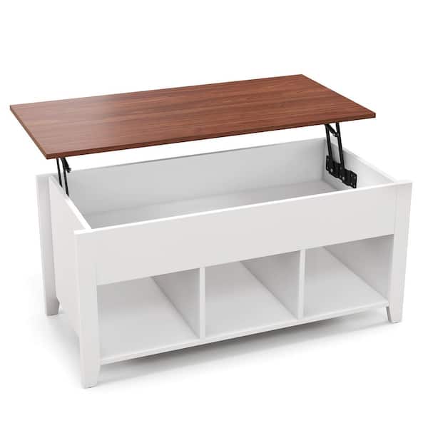 ANGELES HOME 41 in. L White Rectangle Wood Lift Top Coffee Table with Hidden Storage Compartment