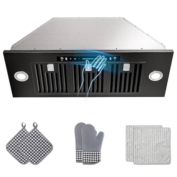 36 in. 900 CFM Convertible Insert Range Hood in Black Stainless 4-Speed with LED, Touch and Gesture Control with Remote