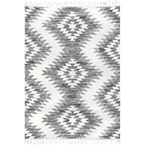 nuLOOM Adelade Aztec High Low Shaggy Tassel Grey 3 ft. x 8 ft. Indoor ...