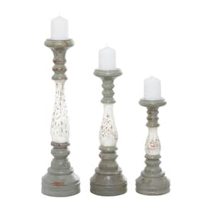 Gray Aluminum Turned Style Pillar Candle Holder with White Accents (Set of 3)