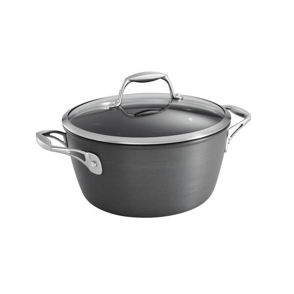 Tramontina Gourmet 5 qt. Round Hard-Anodized Aluminum Nonstick Dutch Oven in Slate Gray with Glass Lid