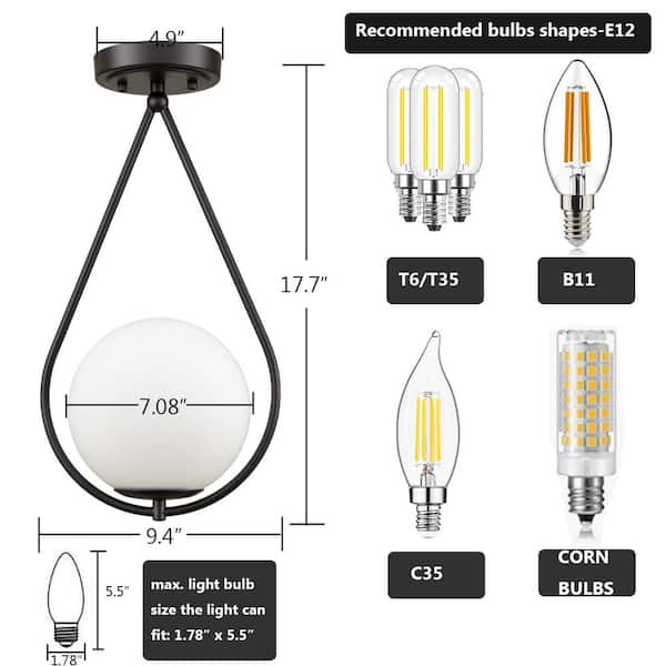 CLAXY 9.4 in. 1-Light Black Modern Semi-Flush Mount with