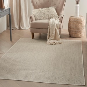 Courtyard Ivory Silver 5 ft. x 7 ft. Geometric Contemporary Indoor/Outdoor Patio Area Rug