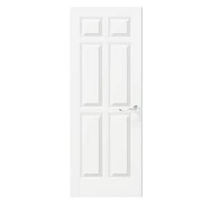 30 in. x 80 in. 6-Panel, Solid MDF Core, Composite, Primed, White, Interior Door Slab With Silver Curved Doorknob