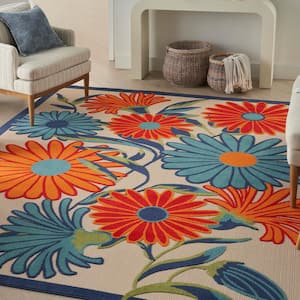 Aloha Multicolor 10 ft. x 14 ft. Botanical Contemporary Indoor/Outdoor Area Rug