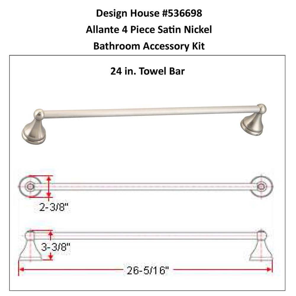 Satin Nickel 4-Piece Bathroom Hardware Set with Towel Bar