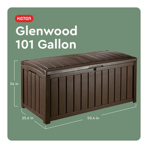 Glenwood 101 Gal. Durable Resin Plastic Deck Box Outdoor Storage For Patio Lawn and Garden, Brown