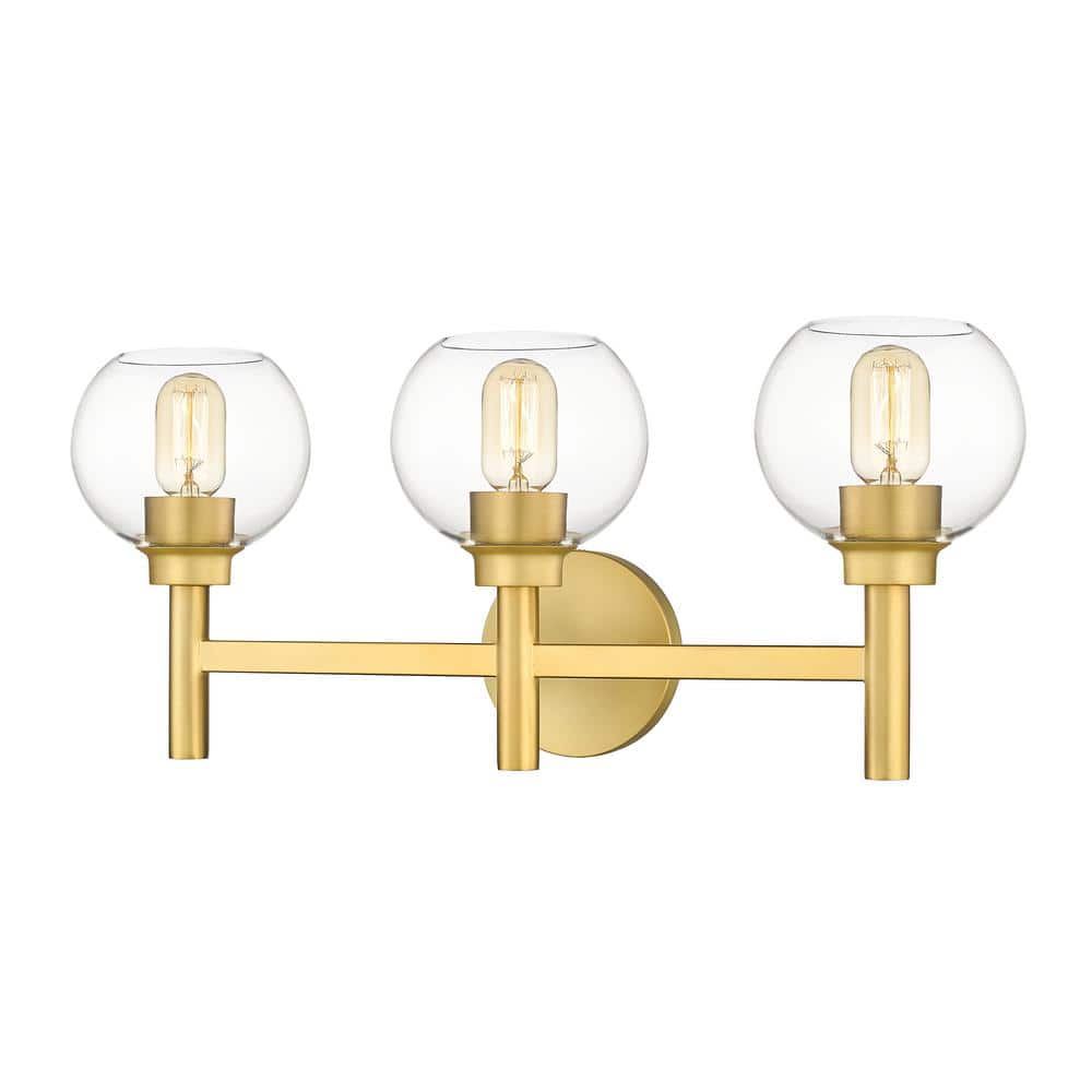 Sutton 23.75 in. 3-Light Brushed Gold Vanity-Light with Glass Shade