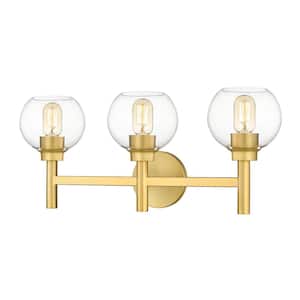 Sutton 23.75 in. 3-Light Brushed Gold Vanity-Light with Glass Shade