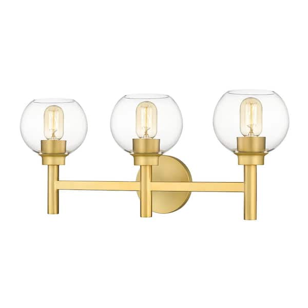 Sutton 23.75 in. 3-Light Brushed Gold Vanity-Light with Glass Shade ...