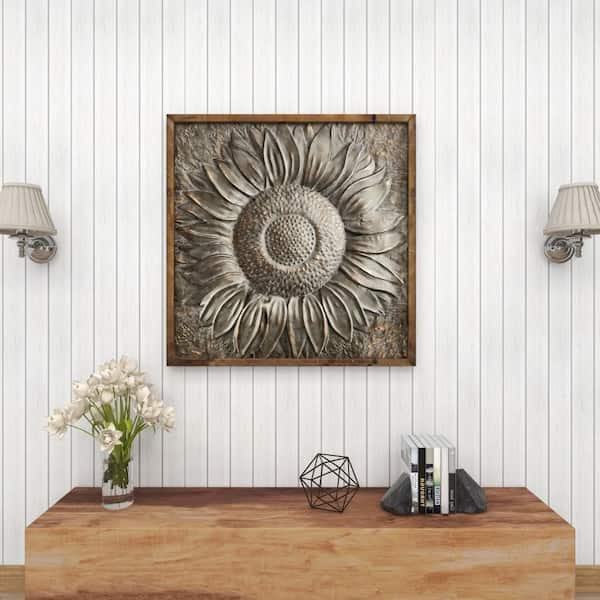 Litton Lane Metal Gray Sunflower Floral Wall Decor with Embossed