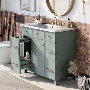 36 in. Transitional Green Bathroom Vanity Cabinet Freestanding Combo Set with Single Sink Top, Shaker Cabinet, Drawers