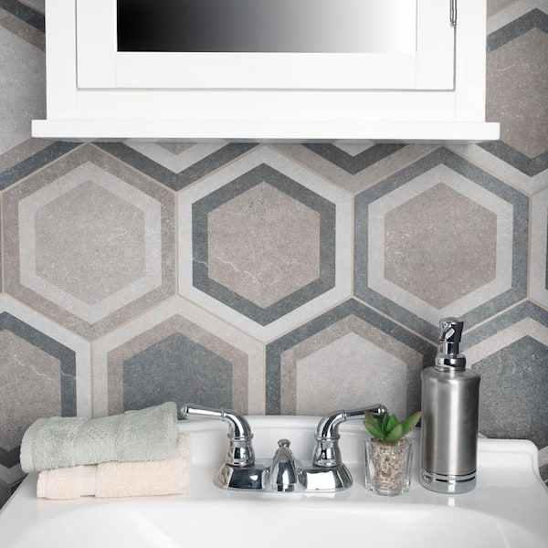 Traffic Hex Combi Grey 8-5/8 in. x 9-7/8 in. Porcelain Floor and Wall Tile (11.5 sq. ft./Case)