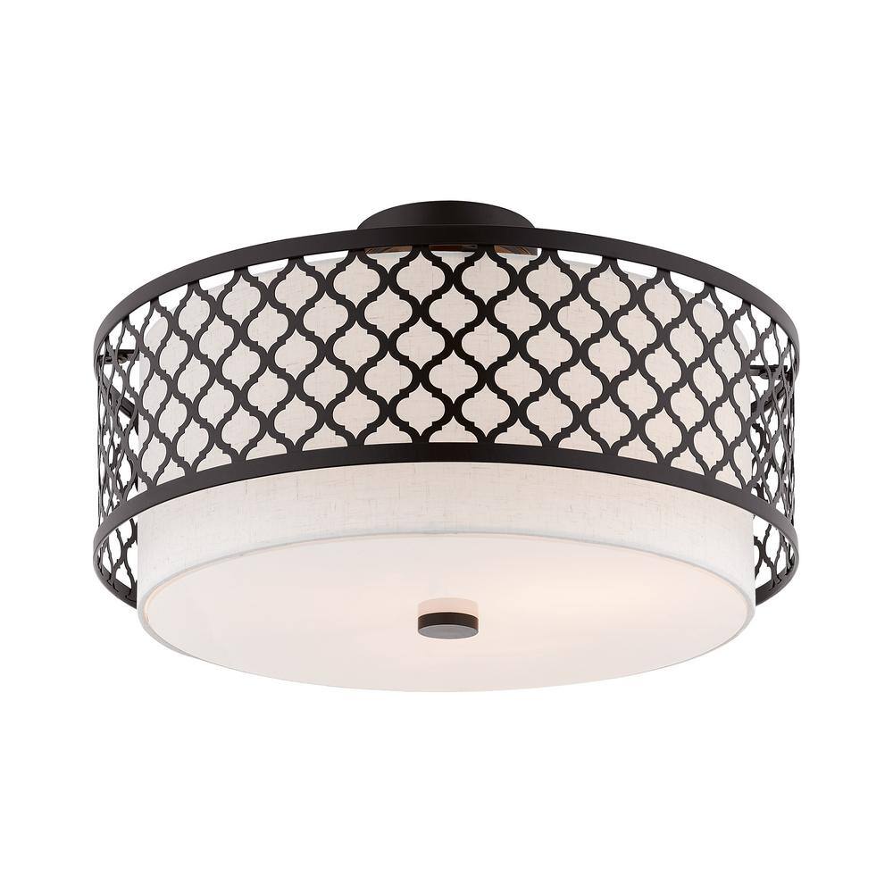 Arabesque English Bronze Drum Semi-Flush Mount Light