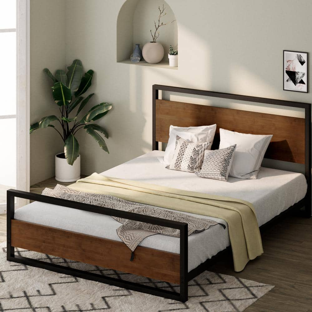 Zinus Suzanne Brown 38 In. W Bamboo And Metal Frame Twin Platform Bed ...