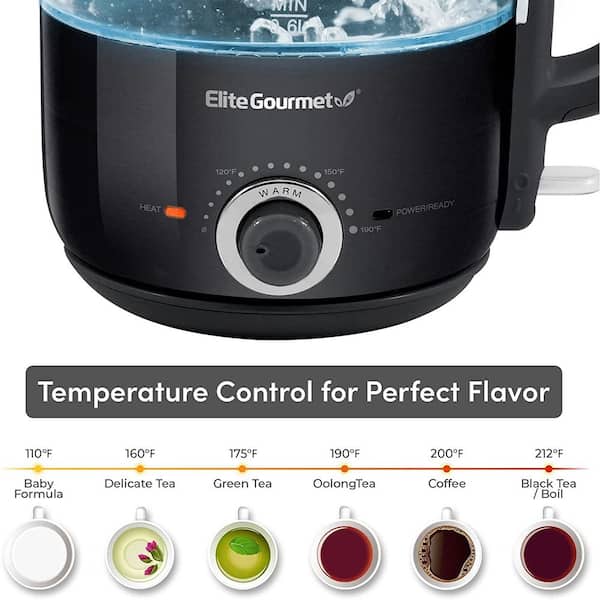 Elite Gourmet 1.2l Adjustable Temperature Electeric Honeypot Glass Kettle  with Keep Warm, Black EKT1220B - The Home Depot