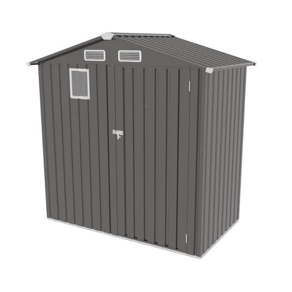 6' x 3.6' Metal Storage Shed, Peaked Roof, Waterproof with Window & Lockable Door, Gray