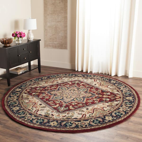Heritage Red 12 ft. x 12 ft. Border Floral Medallion Round Area Rug