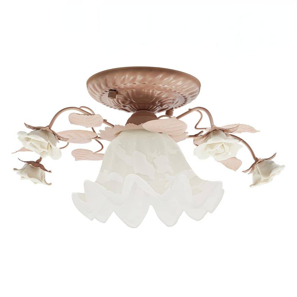 14.75 in. Modern Bowl Matte Pink and White Lily of the Valley Semi-Flush Mount Light for Bedroom, No Bulbs Included price history on PriceWatchPro