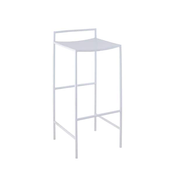 Svelte 30 in. Coastal Contemporary Metal Saddle-Seat Low-Back Bar Stool with Foot Rest, White Frame