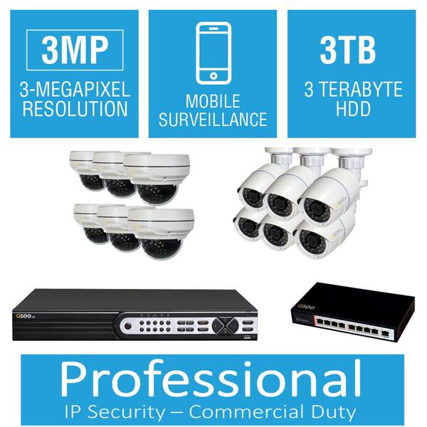 Q-SEE 16-Channel 3MP 3TB Full HD IP Surveillance System with (6) 3MP Bullet Cameras and (6) 3MP Dome Cameras