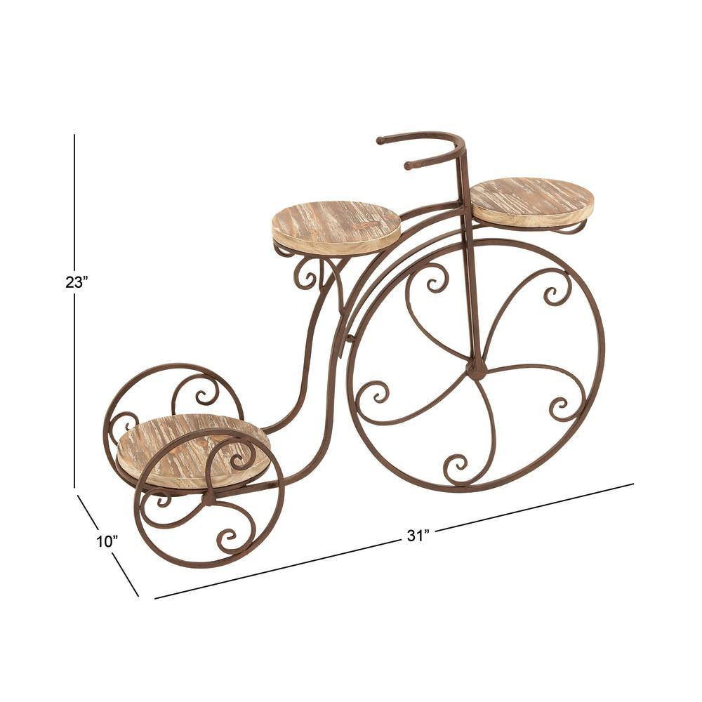 Brown Metal and Wood Bicycle Plant Stand with Aged Finish