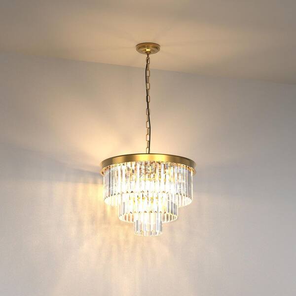 Briignite 20 in. 6-Light Gold 3-Tier Crystal Chandelier, Modern
