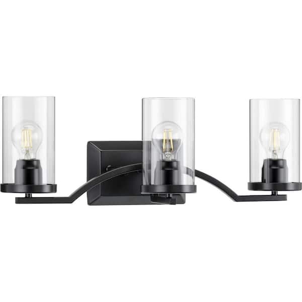 Lassiter Collection 3-Light Matte Black Clear Glass Modern Bath Vanity Light