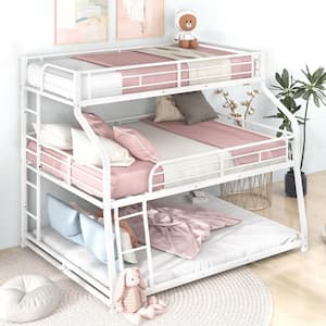 White Twin XL Over Full XL Over Queen Metal Triple Bunk Bed